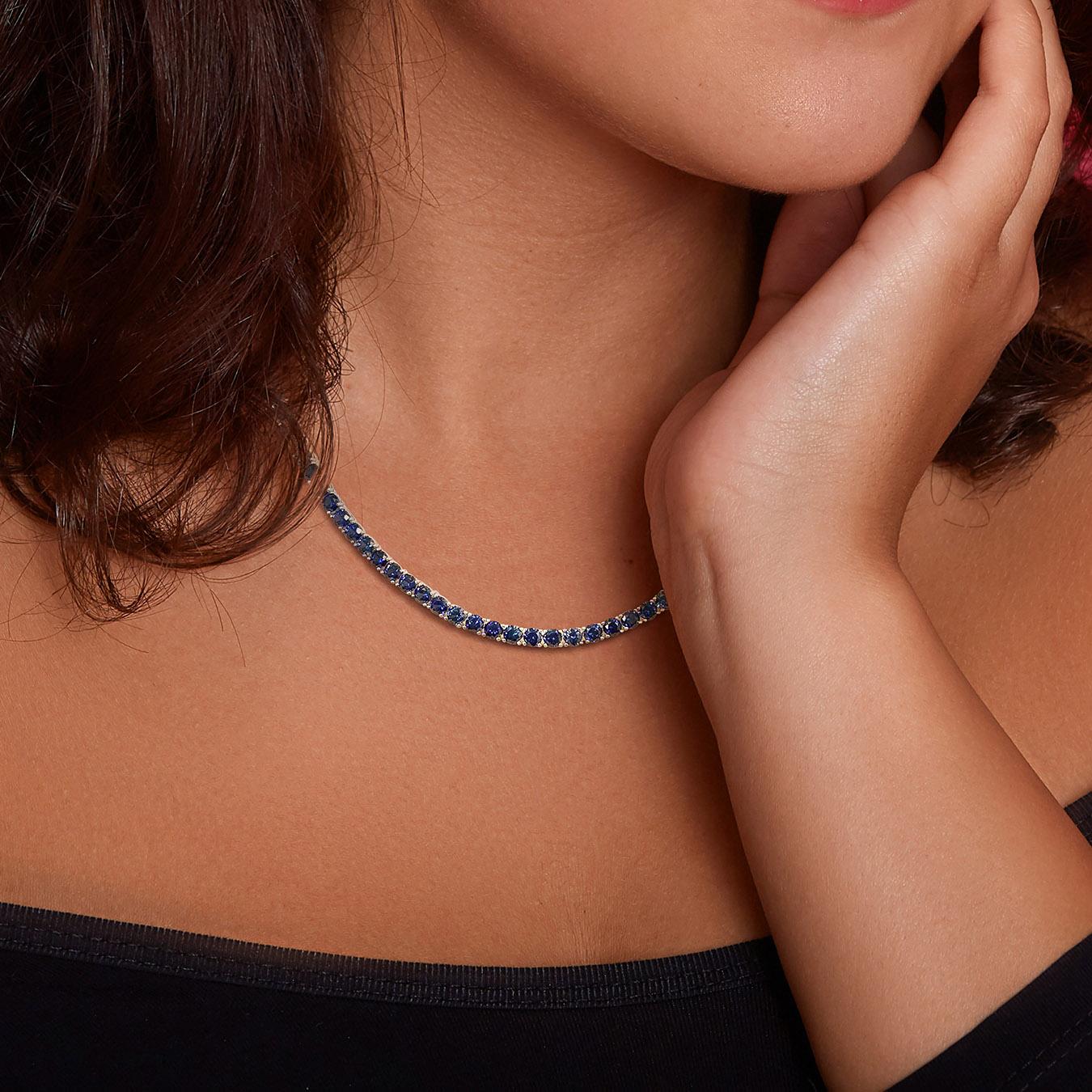 Julianna B Sterling Silver Created Blue Sapphire Necklace