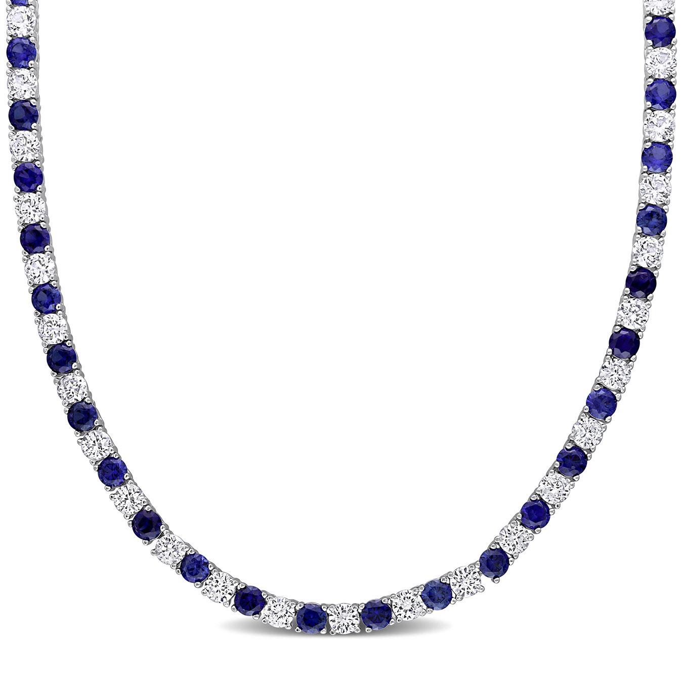 Julianna B Sterling Silver Created Blue & Created White Sapphire Necklace 17"