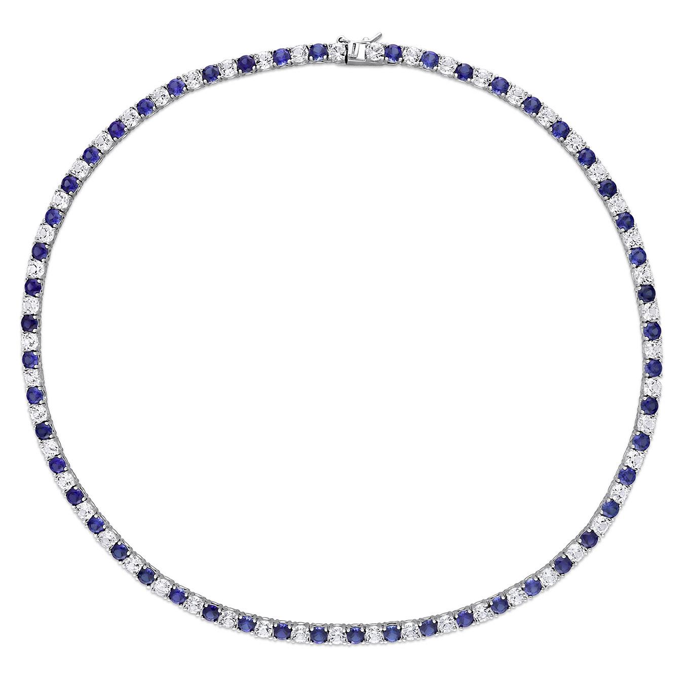 Julianna B Sterling Silver Created Blue & Created White Sapphire Necklace 17"