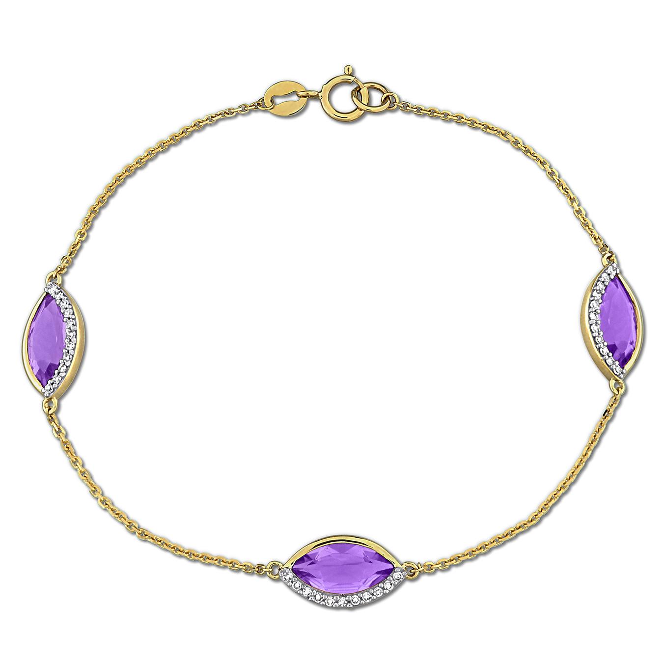 Julianna B 14K Yellow Gold Amethyst & Diamond Station Bracelet 7"