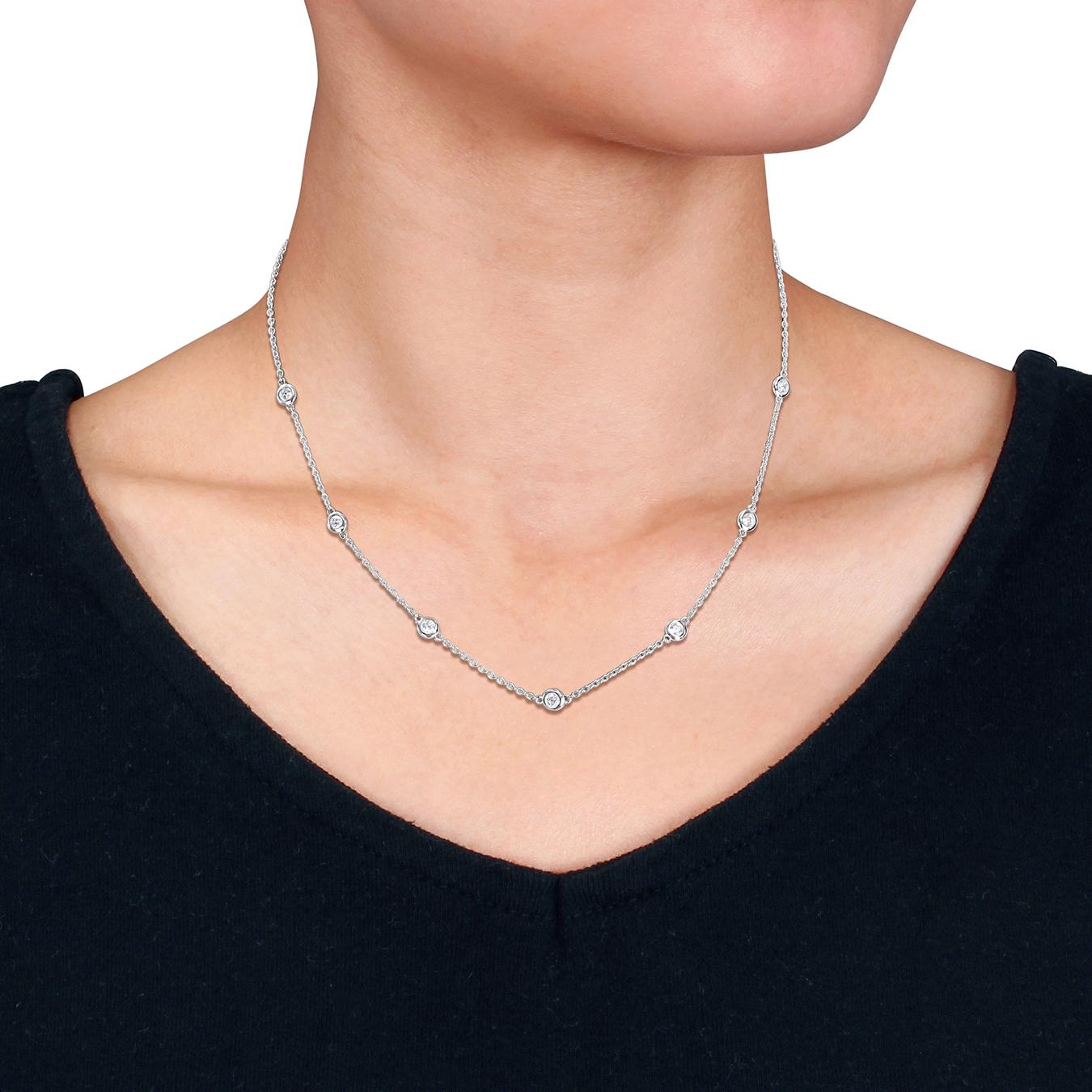 Julianna B Sterling Silver Created White Sapphire Station Necklace 16" + 2" Ext.