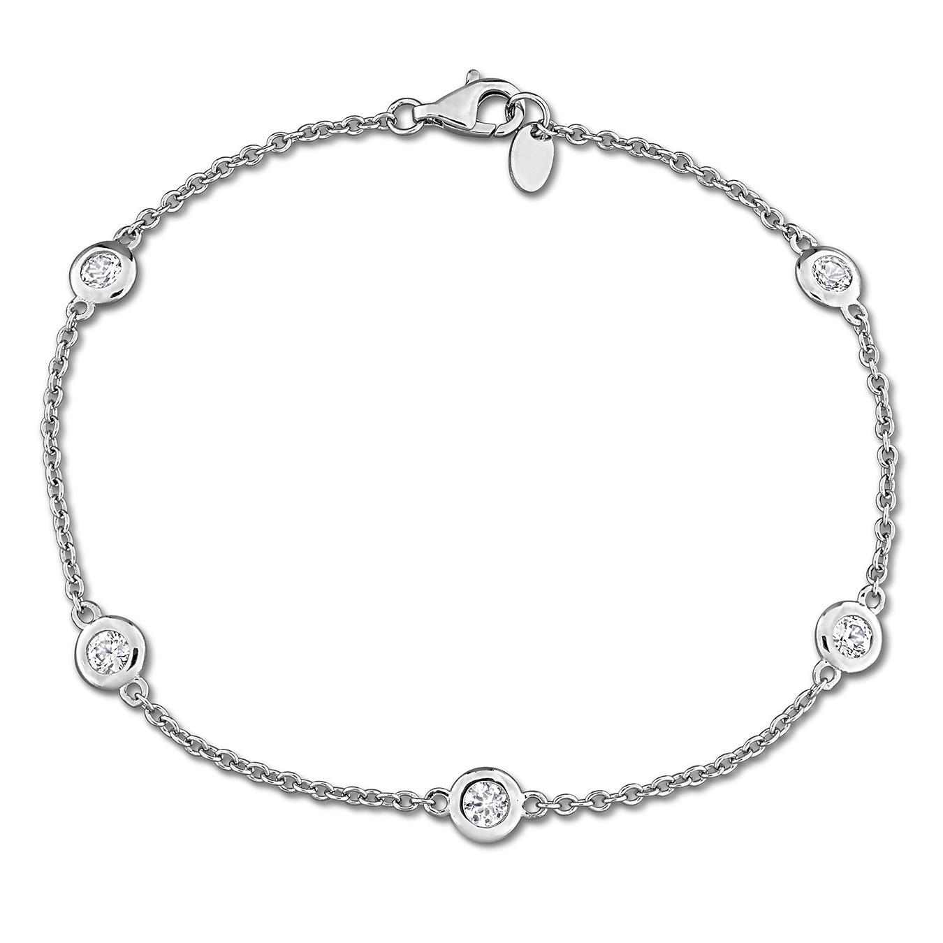 Julianna B Sterling Silver Created White Sapphire Station Bracelet 7"