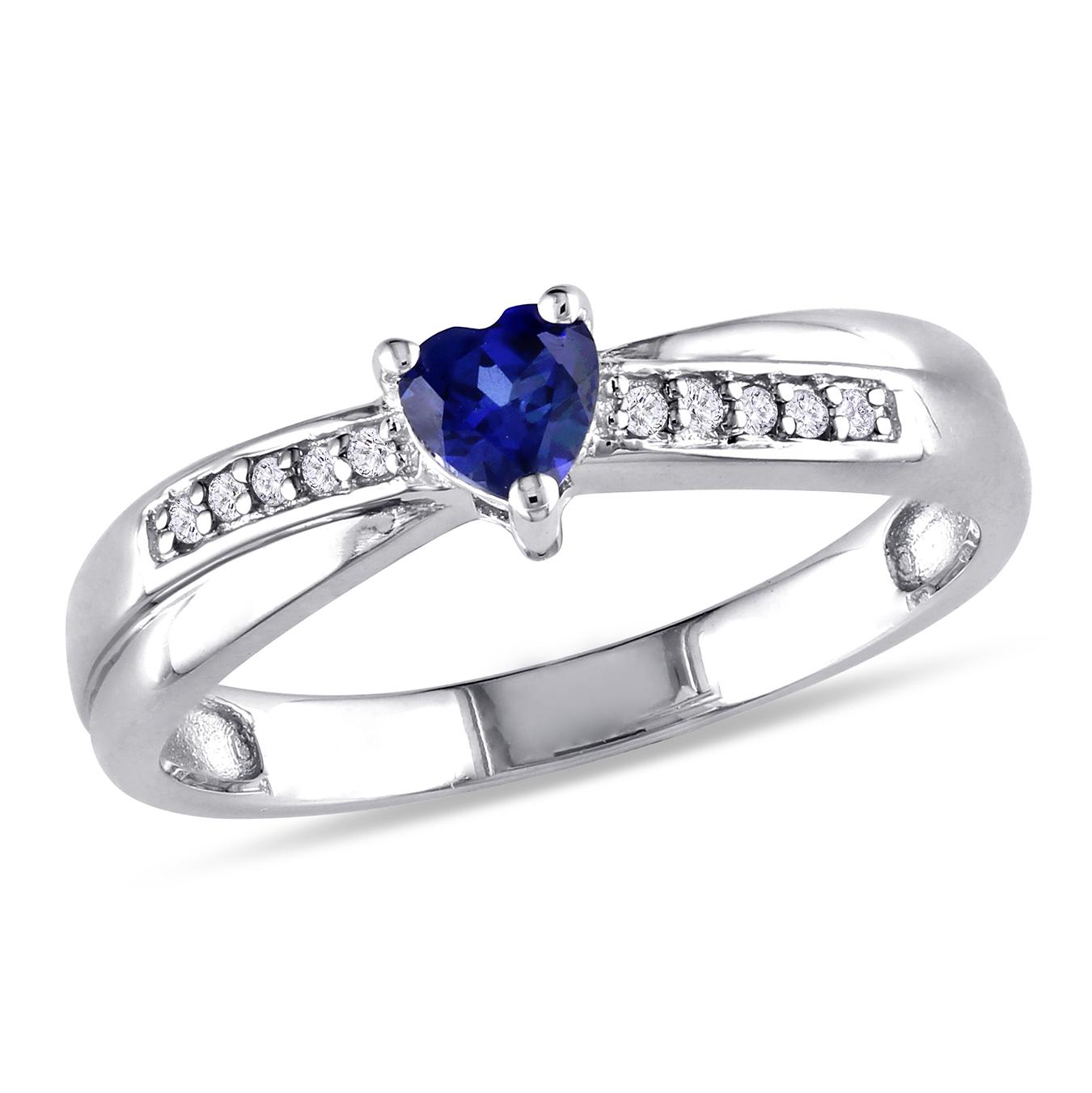 Julianna B Sterling Silver Created Blue Sapphire And Diamond Accent Heart Ring