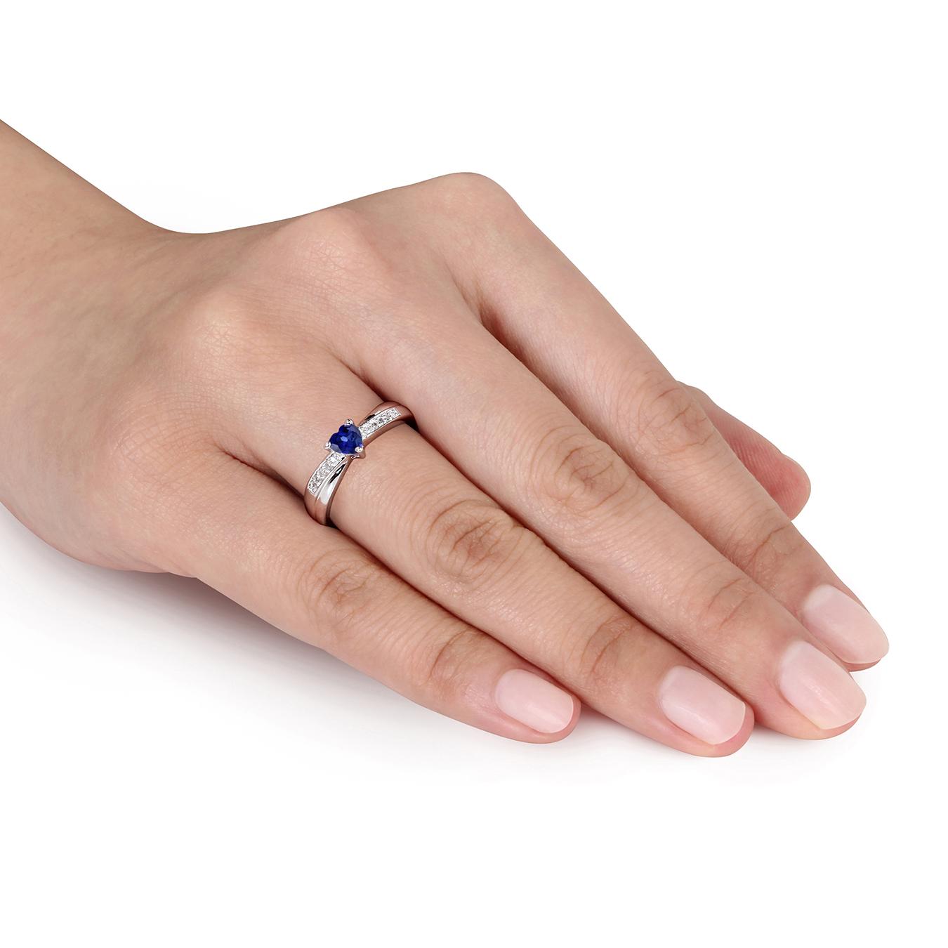 Julianna B Sterling Silver Created Blue Sapphire And Diamond Accent Heart Ring