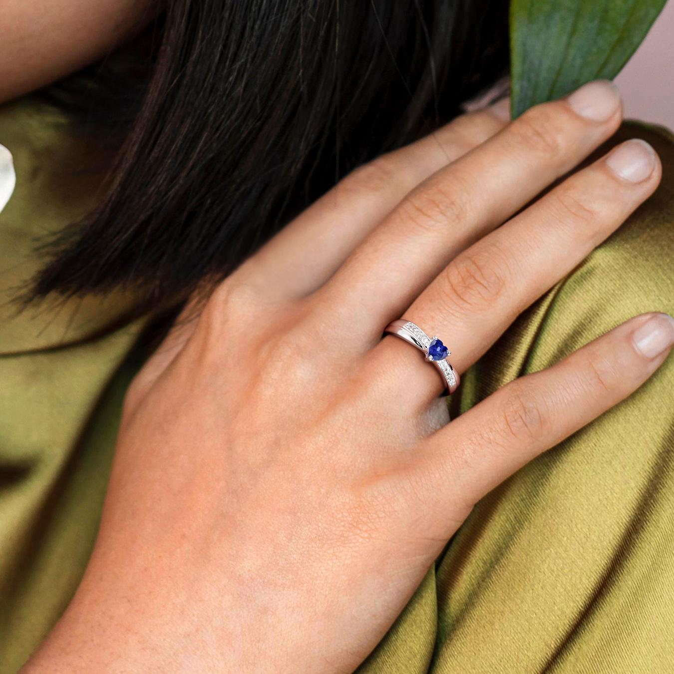 Julianna B Sterling Silver Created Blue Sapphire And Diamond Accent Heart Ring