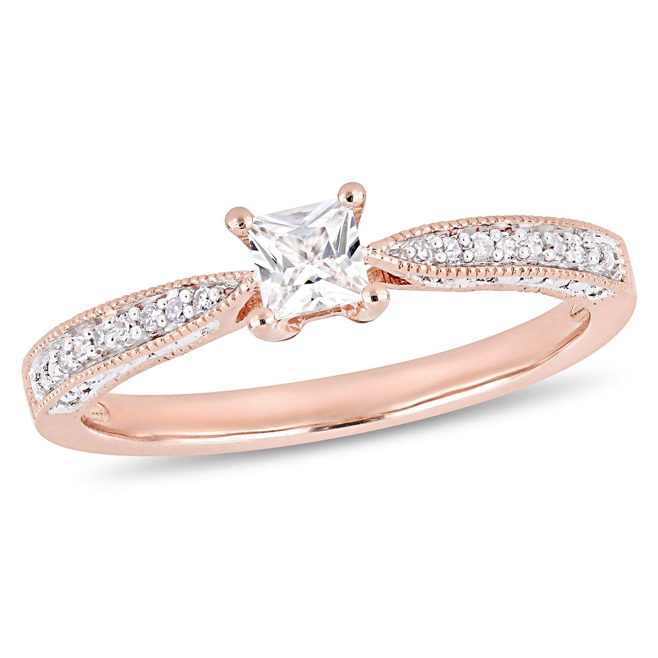 Julianna B Rose Plated Sterling Silver Created White Sapphire And Diamond Ring