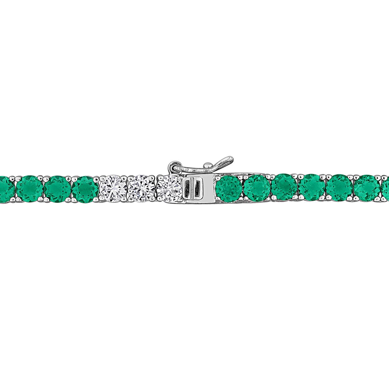Julianna B Sterling Silver Created Emerald & Created White Sapphire Necklace 17"