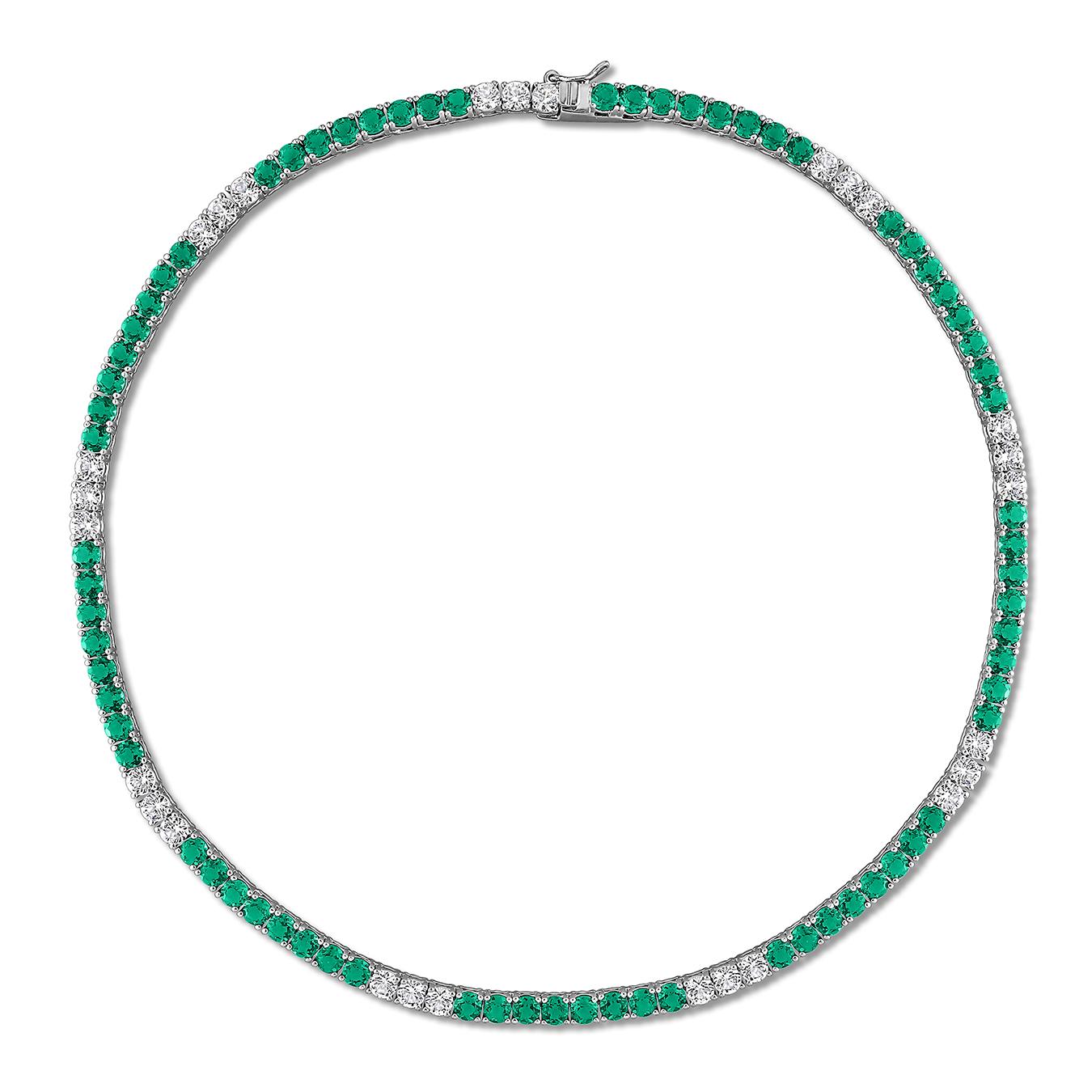 Julianna B Sterling Silver Created Emerald & Created White Sapphire Necklace 17"