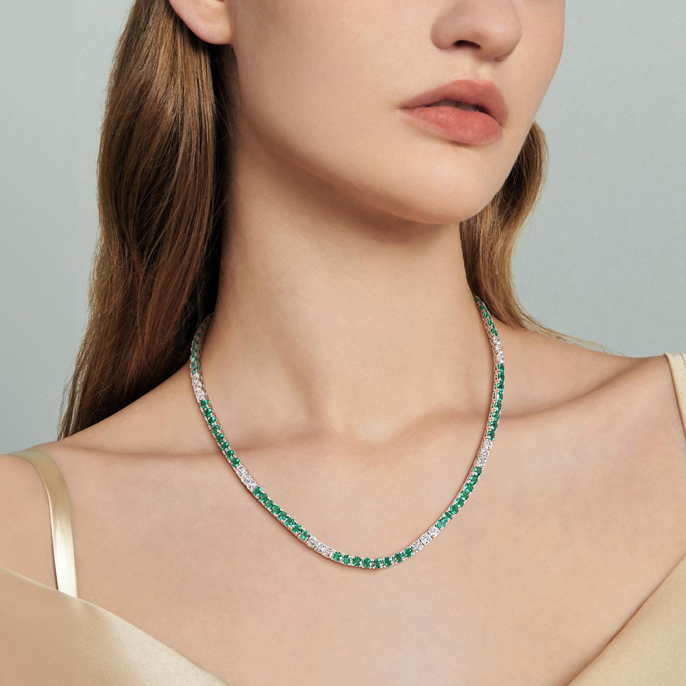 Julianna B Sterling Silver Created Emerald & Created White Sapphire Necklace 17"