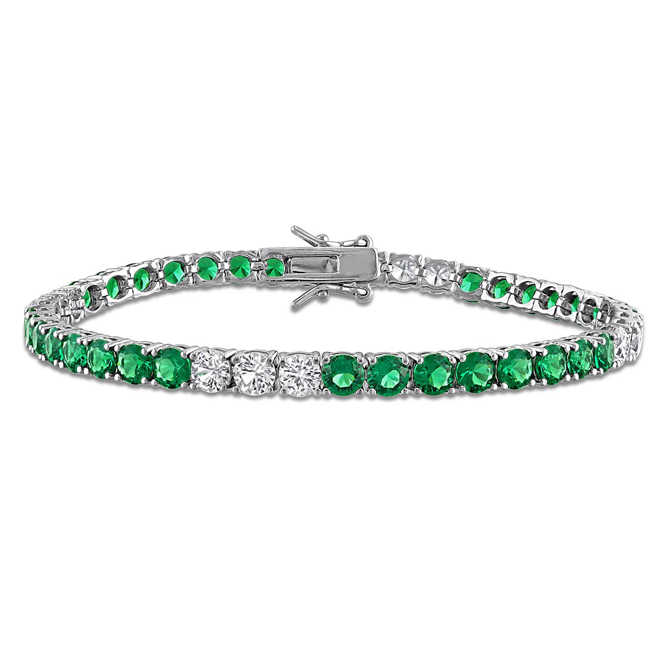 Julianna B Sterling Silver Created Emerald & Created Sapphire Bracelet 7.5"