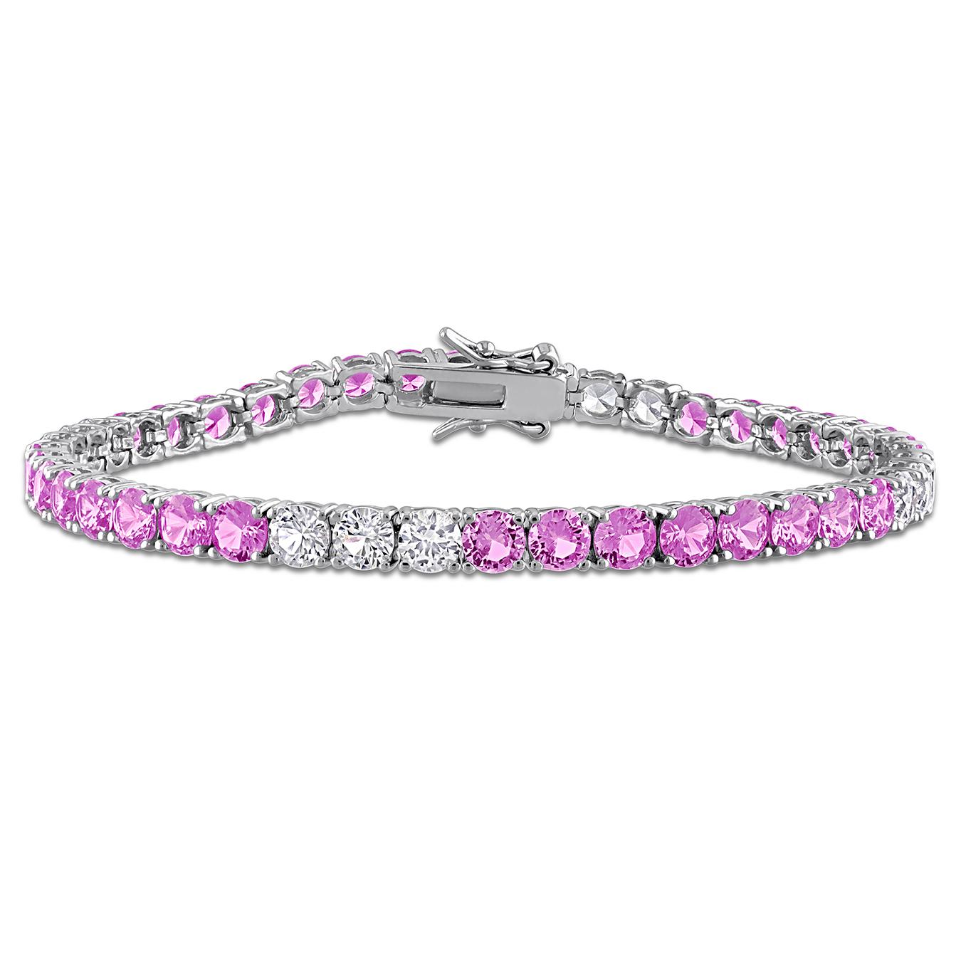 Julianna B Sterling Silver Created Pink & White Sapphire Bracelet 7.5"