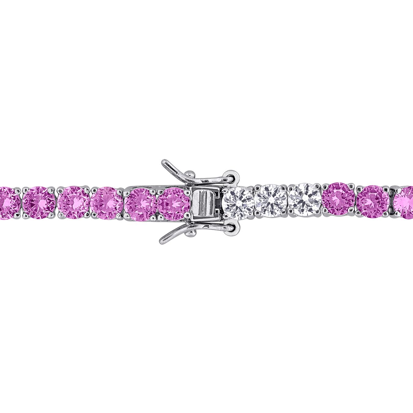 Julianna B Sterling Silver Created Pink & White Sapphire Bracelet 7.5"