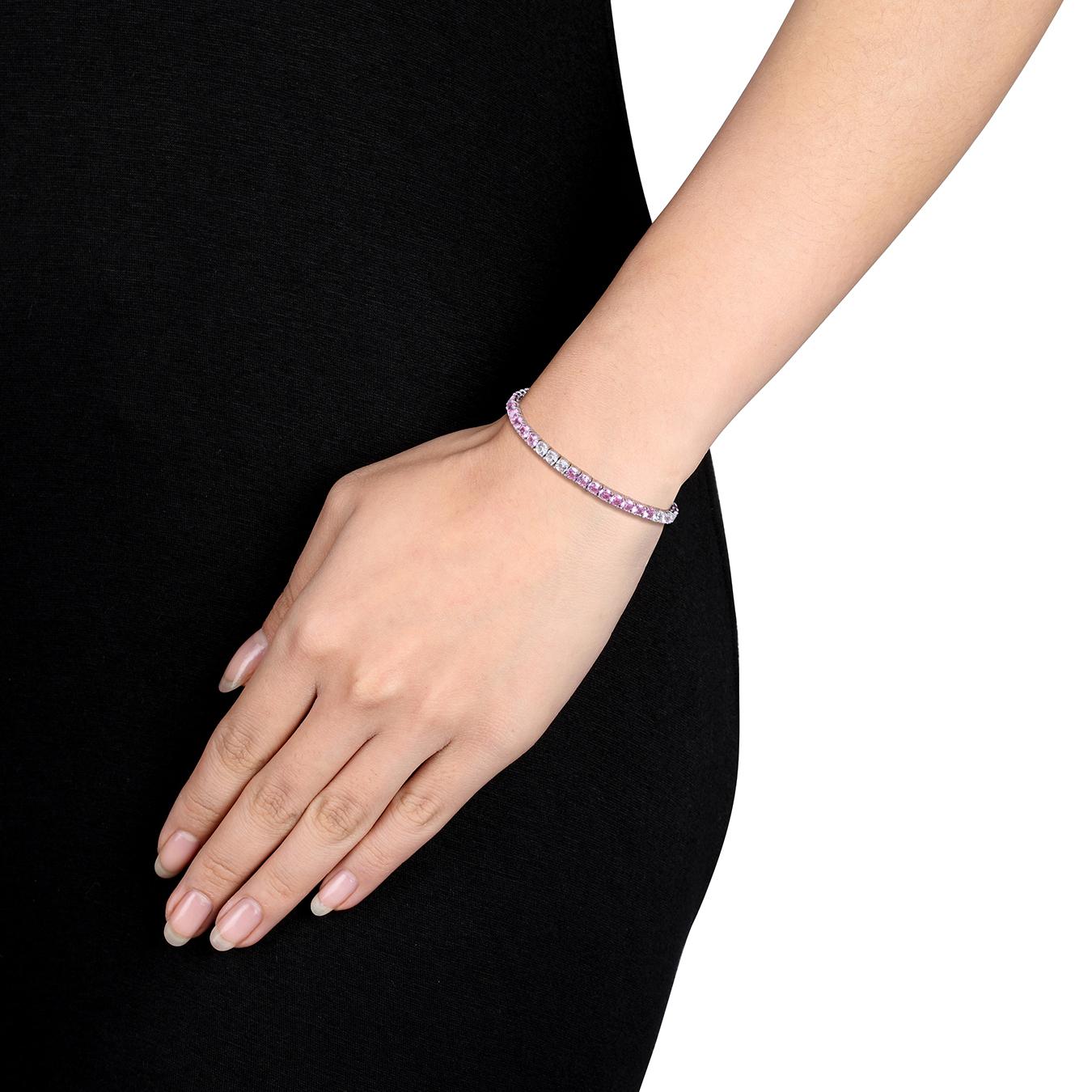 Julianna B Sterling Silver Created Pink & White Sapphire Bracelet 7.5"