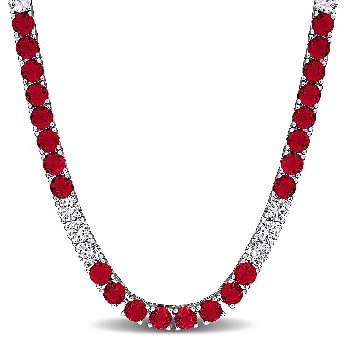 Julianna B Sterling Silver Created Ruby & Created White Sapphire Necklace 17"