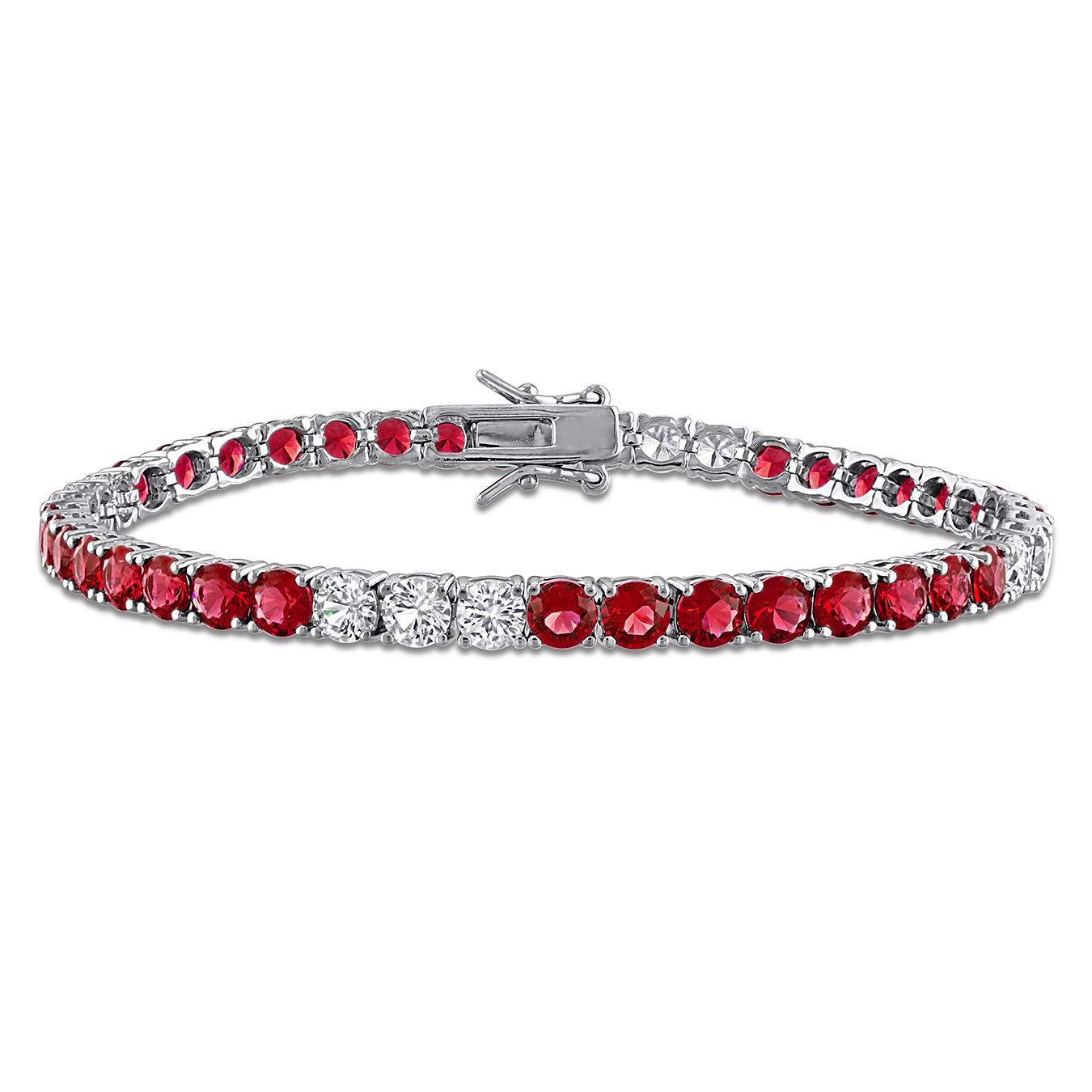 Julianna B Sterling Silver Created Ruby & Created White Sapphire Bracelet 7.5"