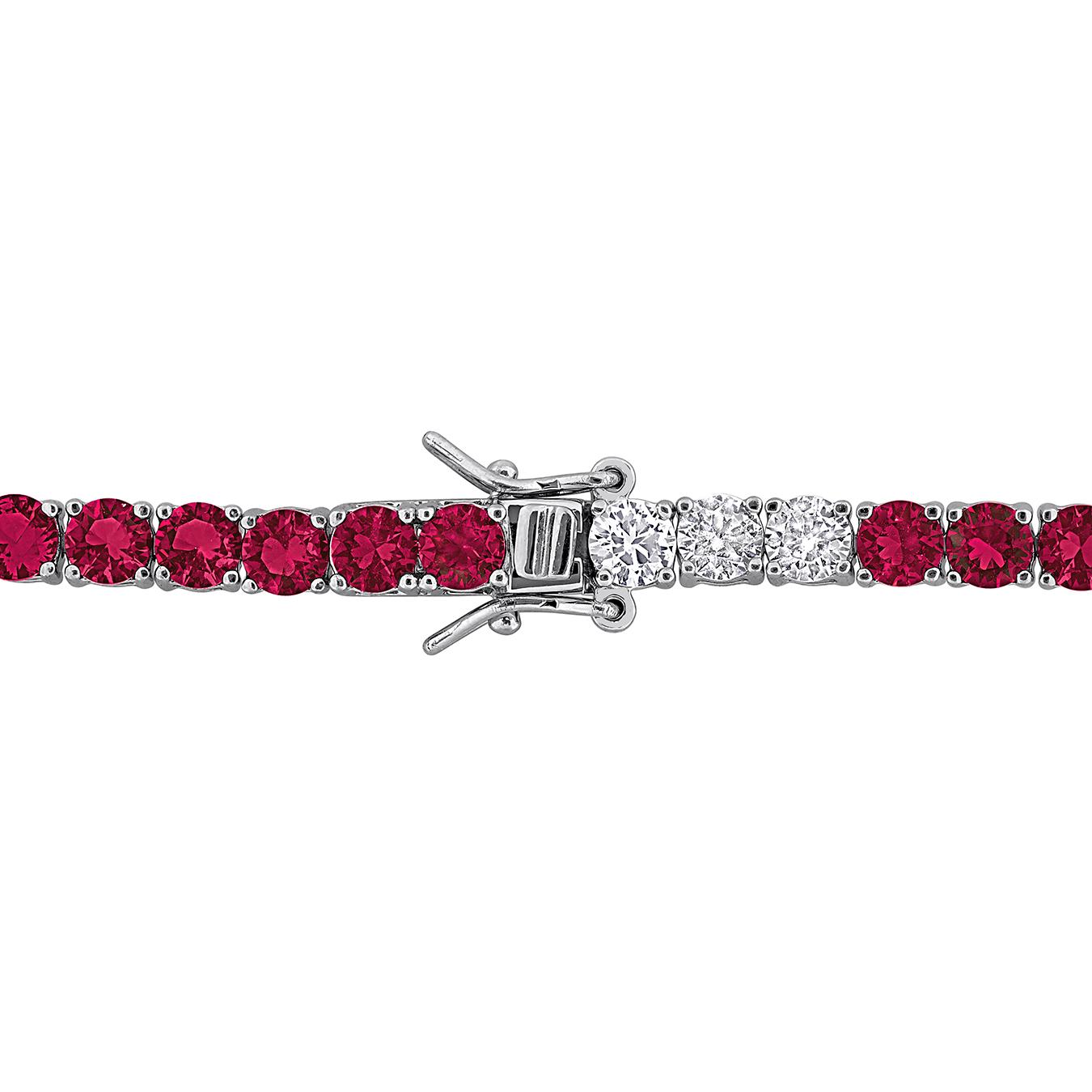 Julianna B Sterling Silver Created Ruby & Created White  Sapphire Bracelet 7.5"
