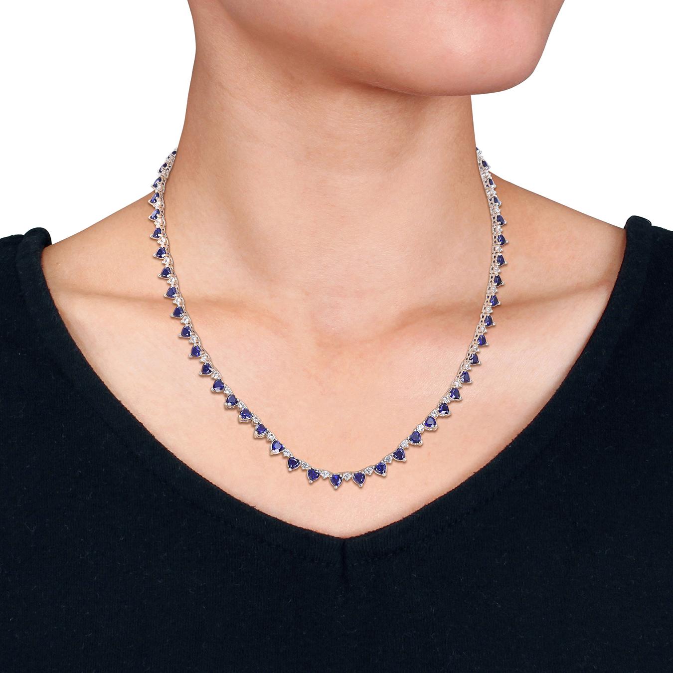 Julianna B Sterling Silver Created & Created White Sapphire Necklace 16