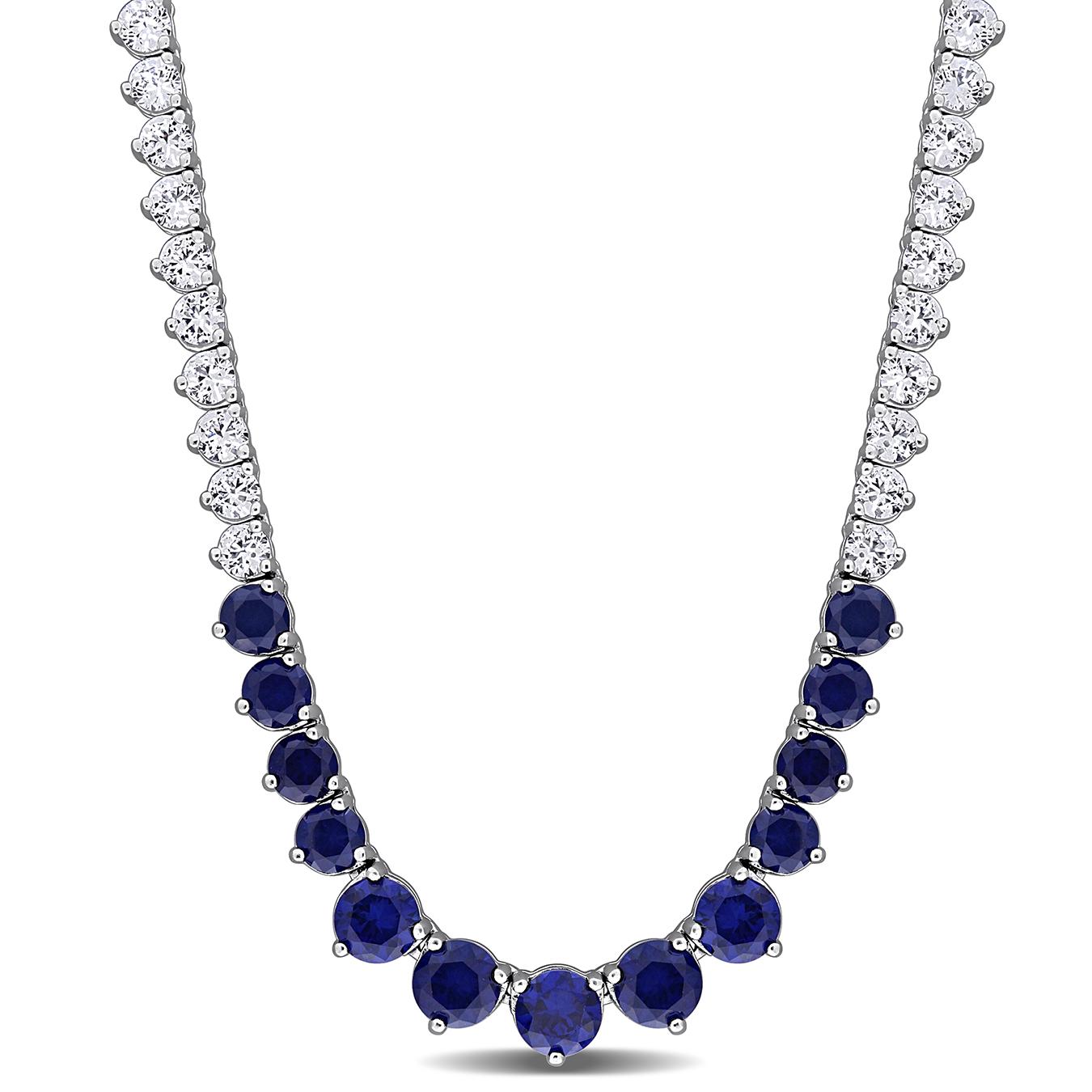 Julianna B Sterling Silver Created & Created White Sapphire Necklace 18