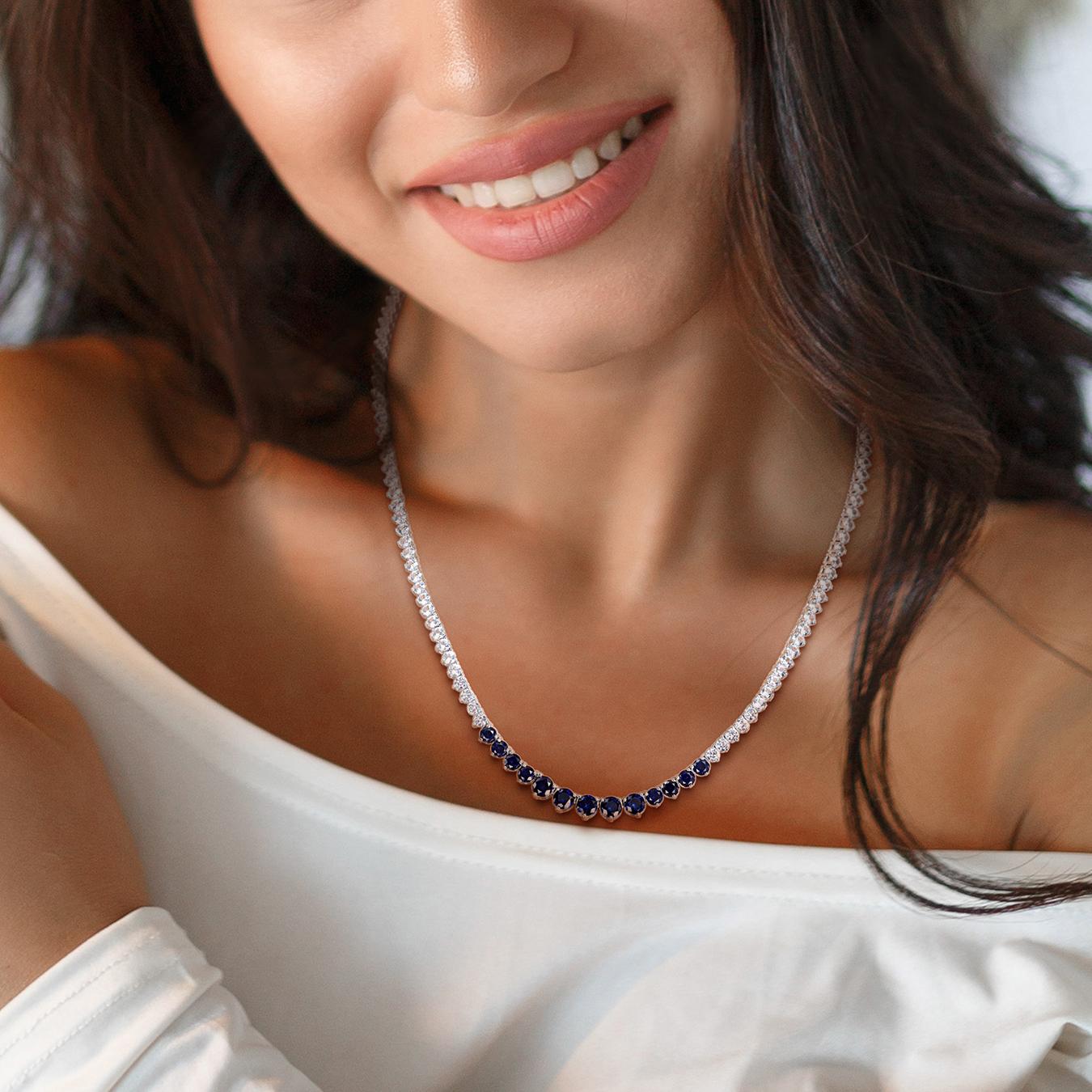 Julianna B Sterling Silver Created & Created White Sapphire Necklace 18