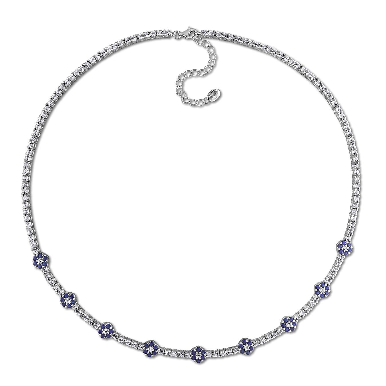 Julianna B Sterling Silver Created & Created White Sapphire Necklace 16"+2