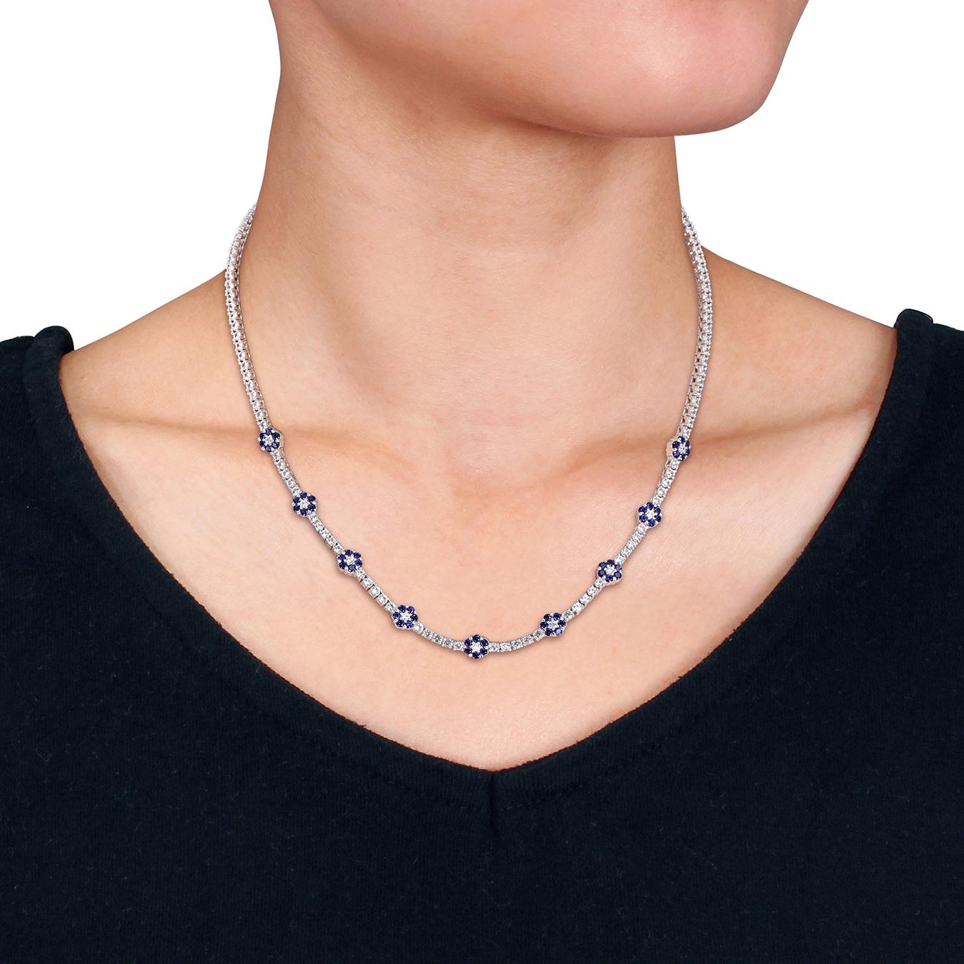 Julianna B Sterling Silver Created & Created White Sapphire Necklace 16"+2