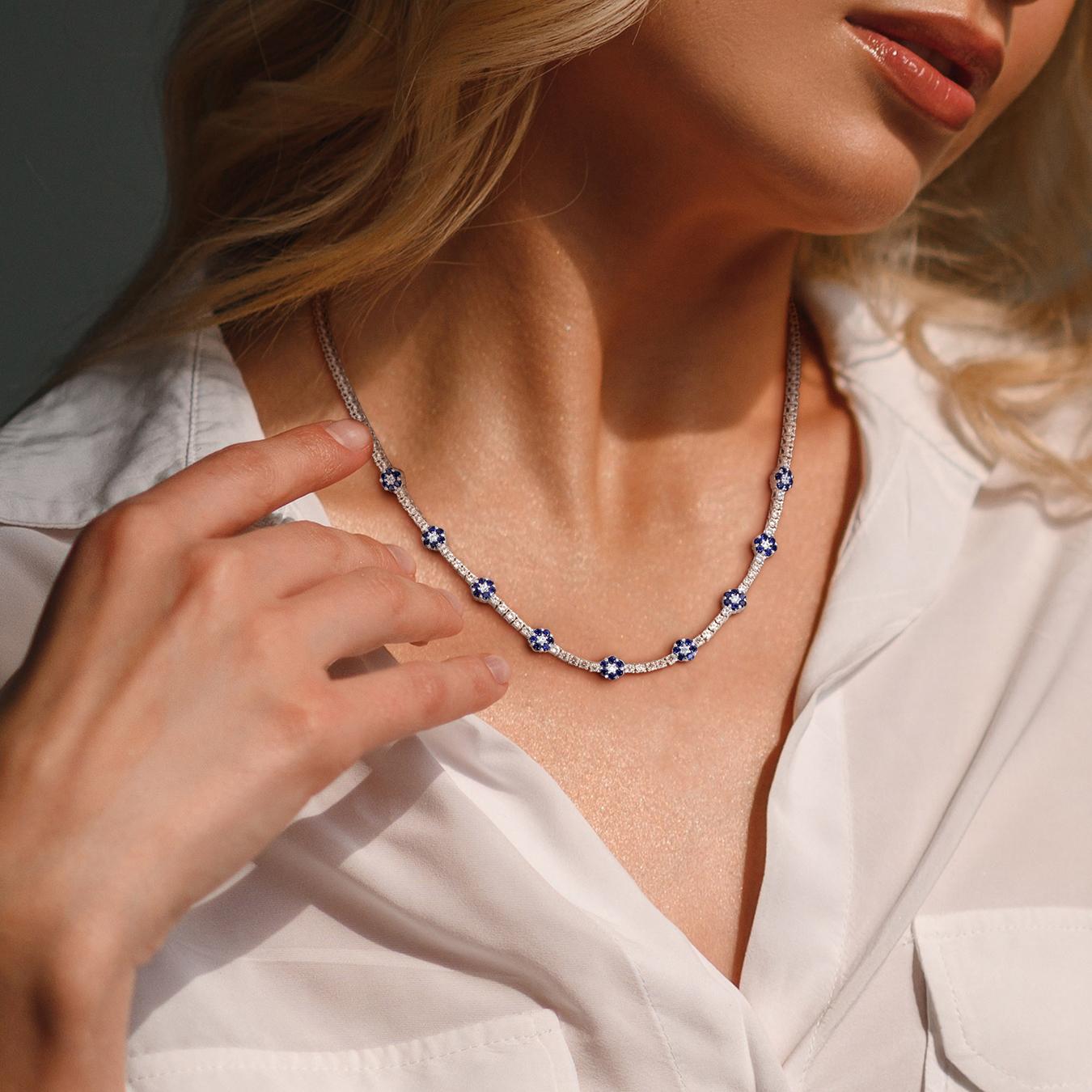 Julianna B Sterling Silver Created & Created White Sapphire Necklace 16"+2