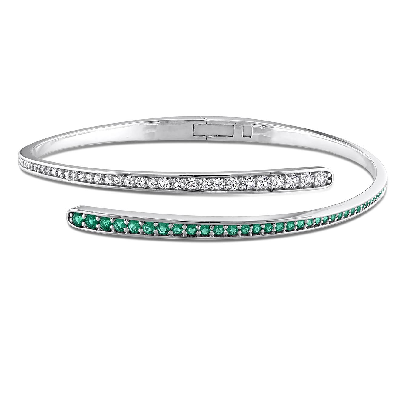 Julianna B Sterling Silver Created Emerald & Created Sapphire Bangle
