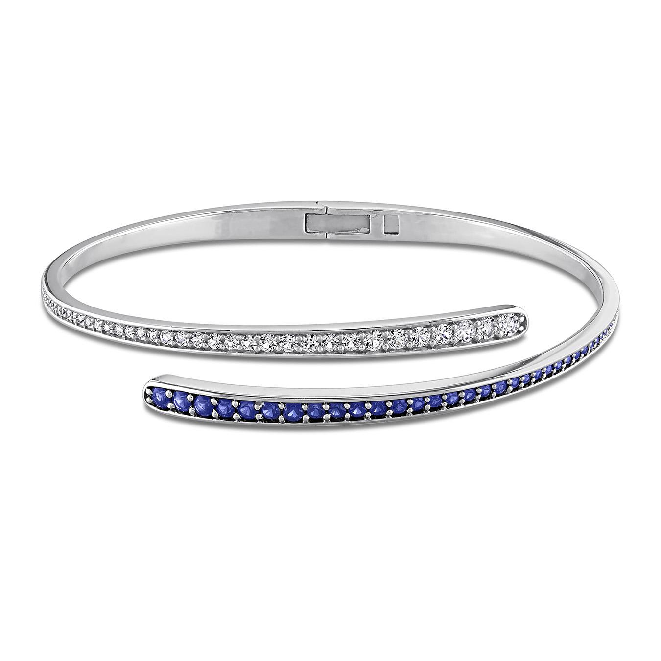 Julianna B Sterling Silver Created Blue & Created White Sapphire Bangle
