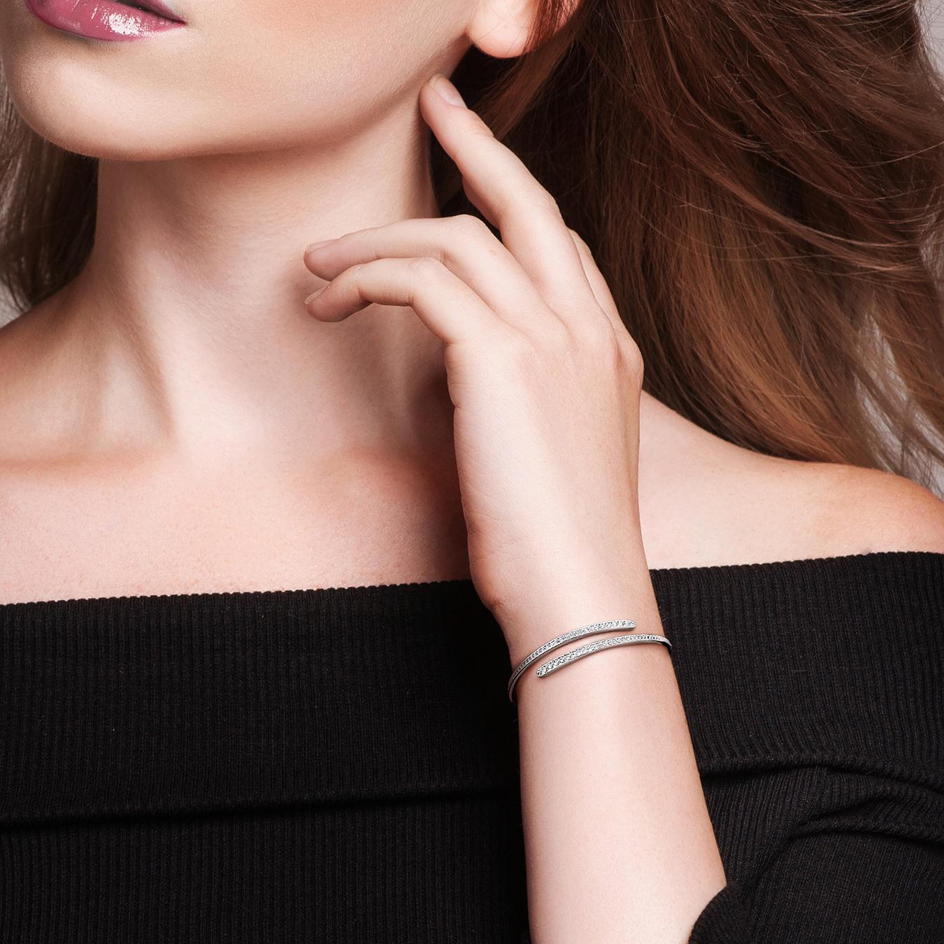 Julianna B Sterling Silver  Created White Sapphire Bangle