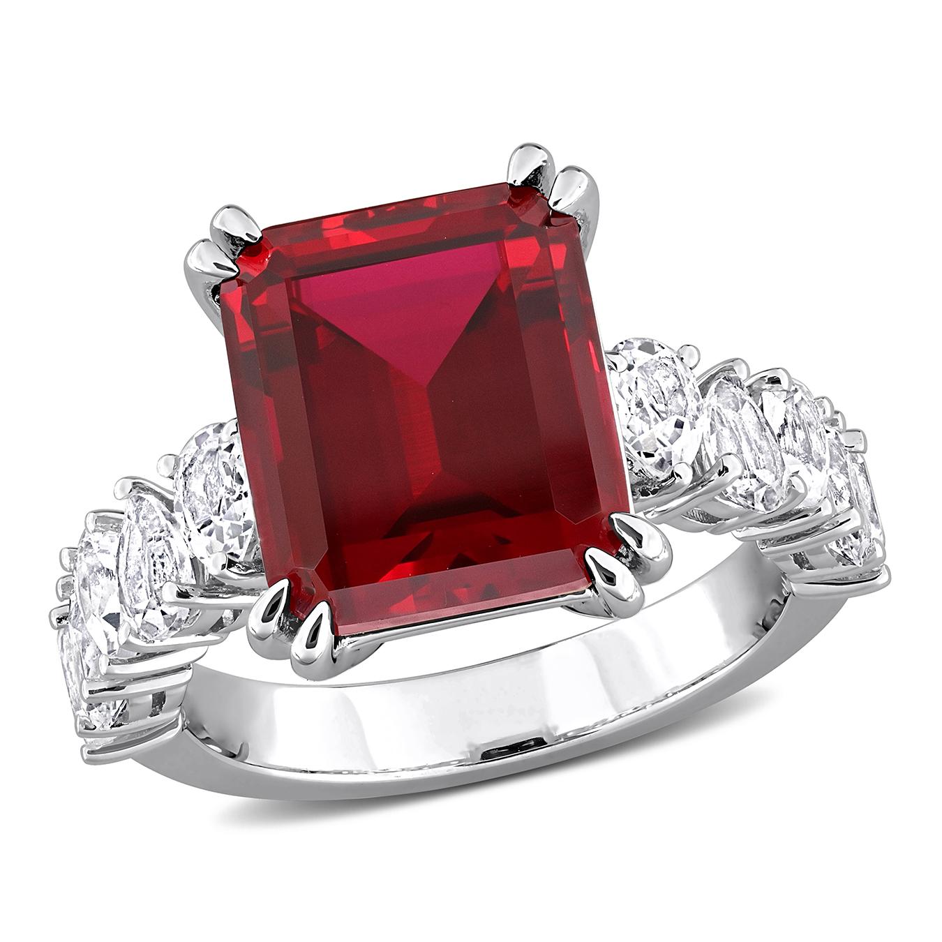Julianna B Sterling Silver Created Ruby & Created White Sapphire Cocktail Ring