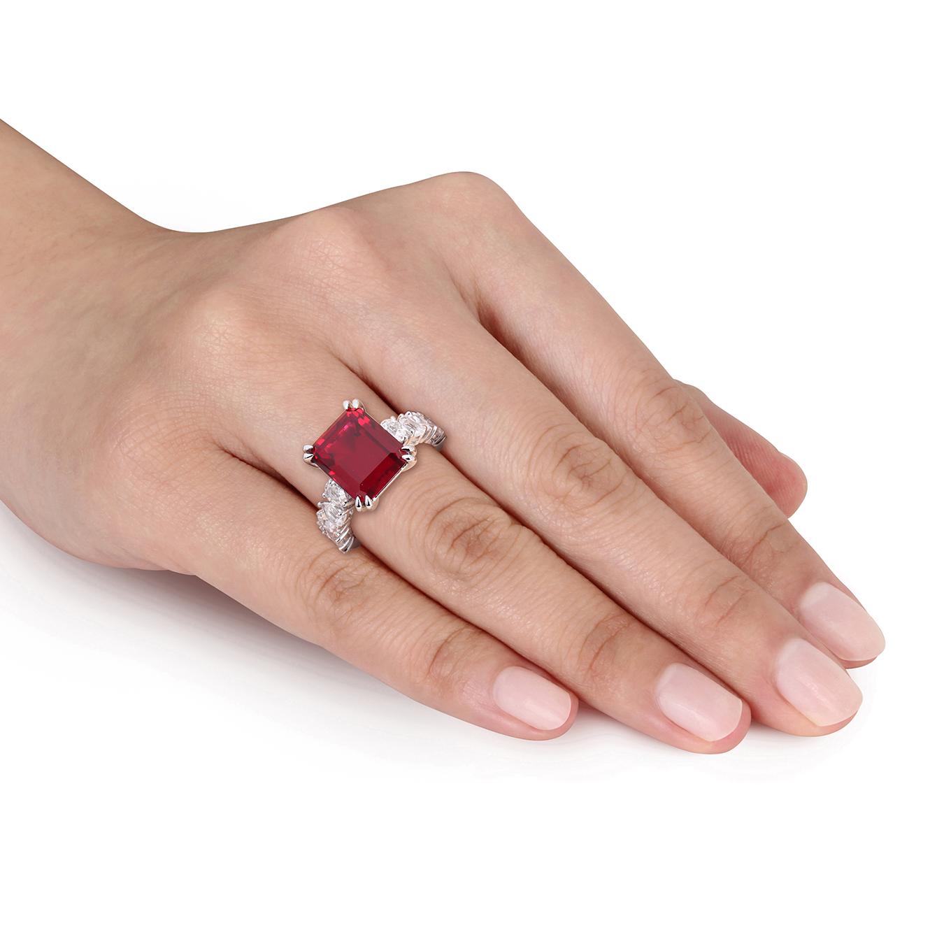 Julianna B Sterling Silver Created Ruby & Created White Sapphire Cocktail Ring