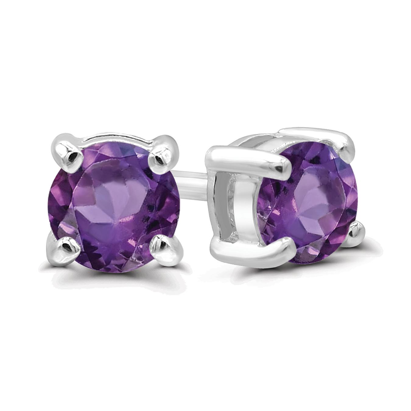 Sterling Silver 4Mm Amethyst Stud Earrings