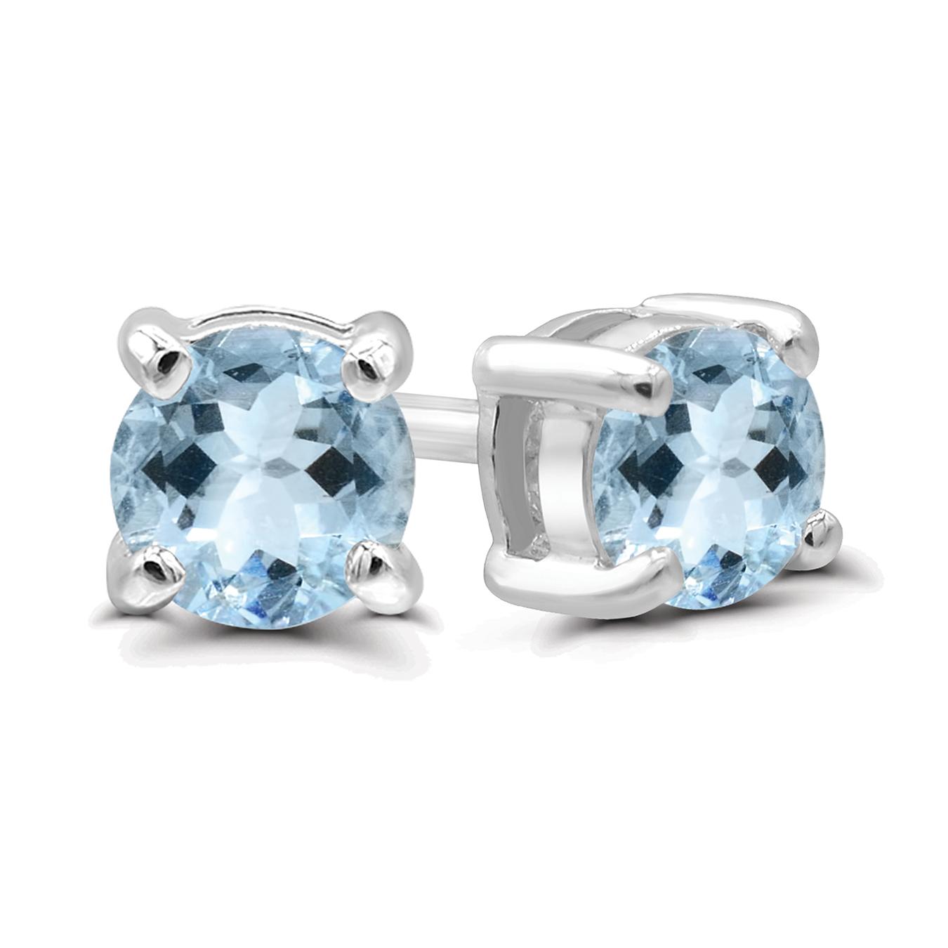 Sterling Silver 4Mm Aquamarine Stud Earrings