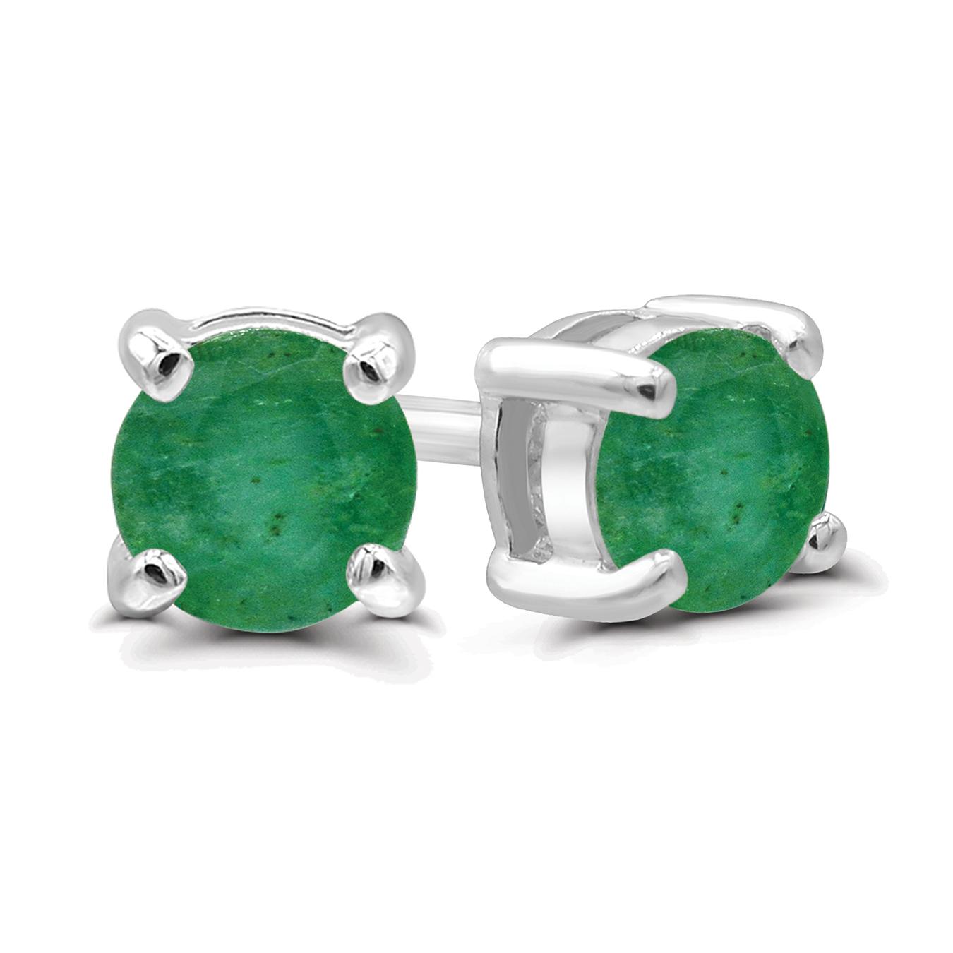 Sterling Silver 4Mm Emerald Stud Earrings