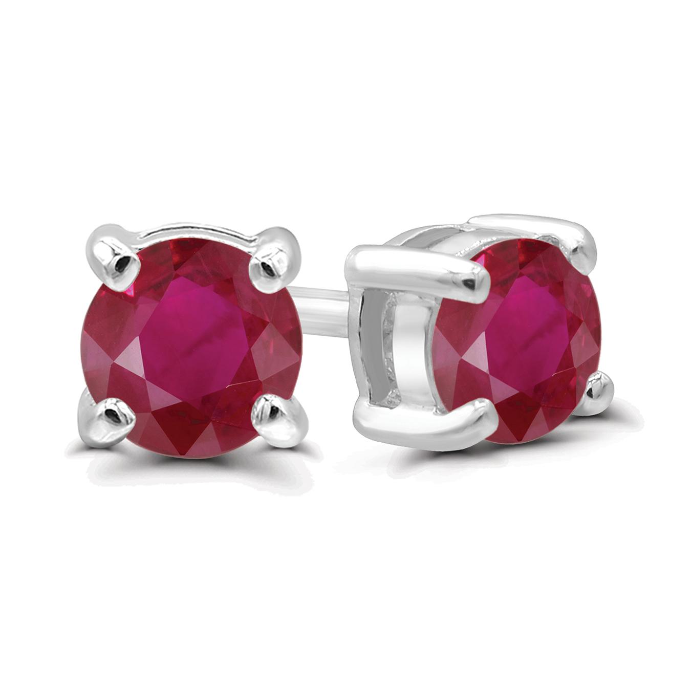 Sterling Silver 4Mm Ruby Stud Earrings