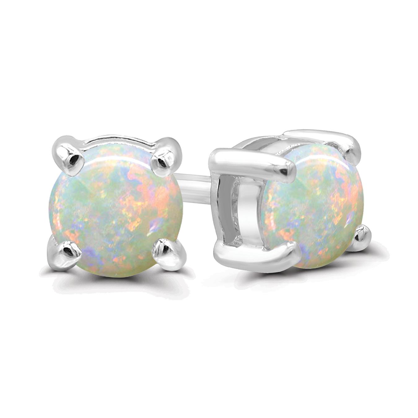Sterling Silver 4Mm Opal Stud Earrings