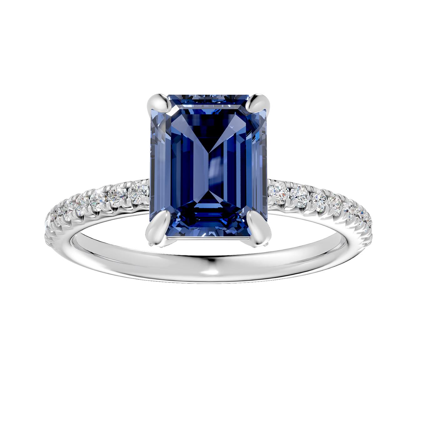 Sterling Silver Created Sapphire & Lab Grown Diamond Ring