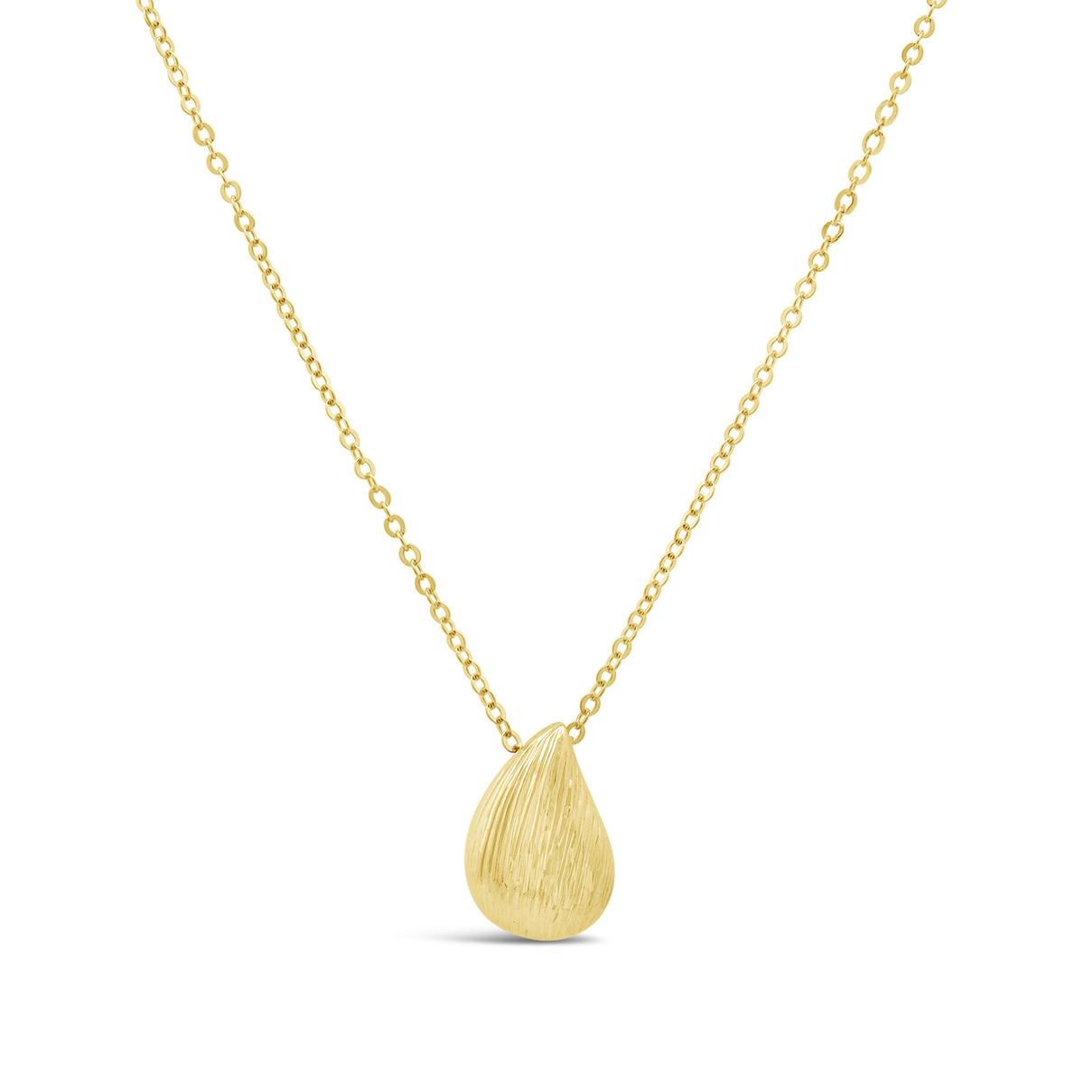 10K Yellow Gold Diamond Cut Tear Drop Pendant With Chain 18"