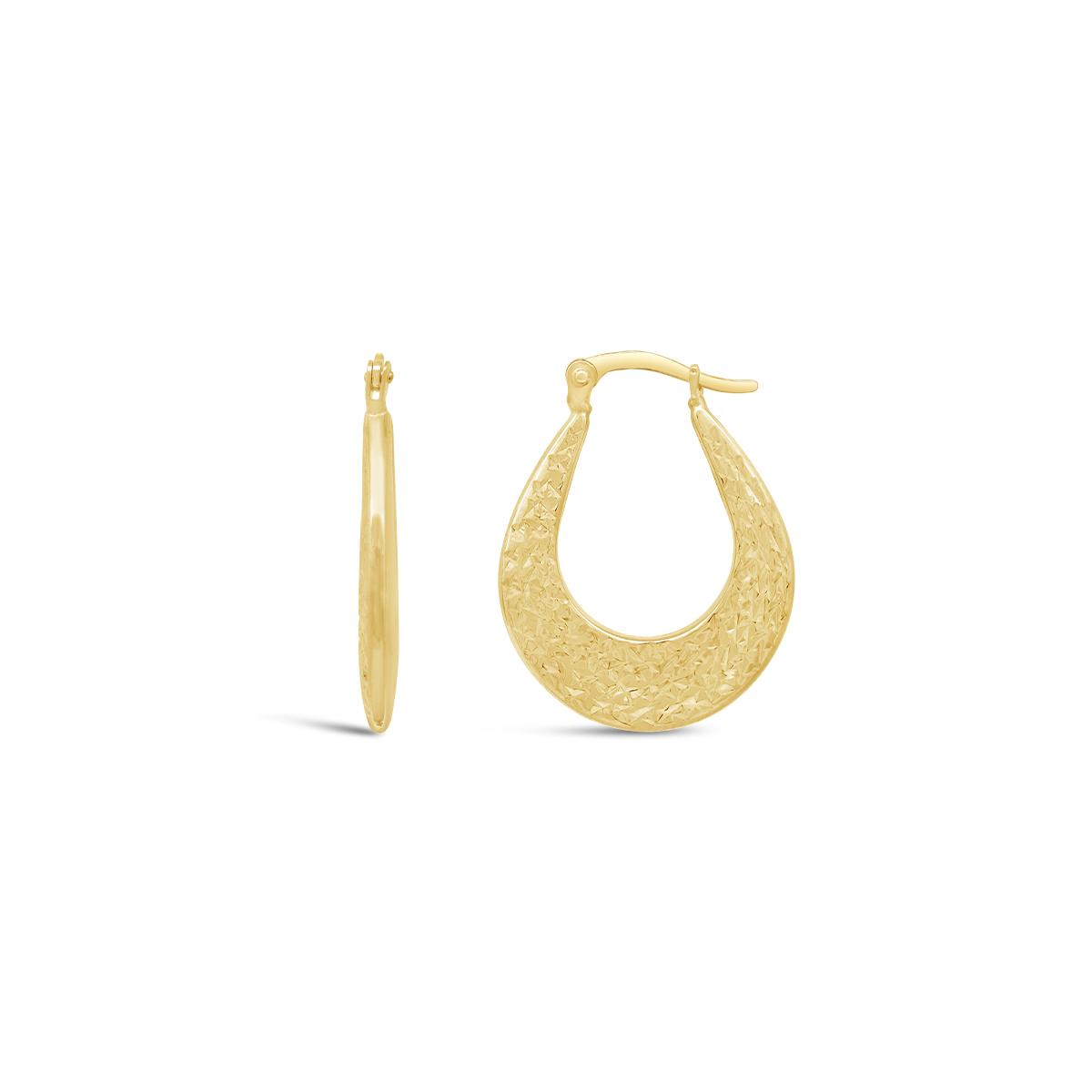 18K Gold Bonded Sterling Silver Textured Oval Hoop Earrings