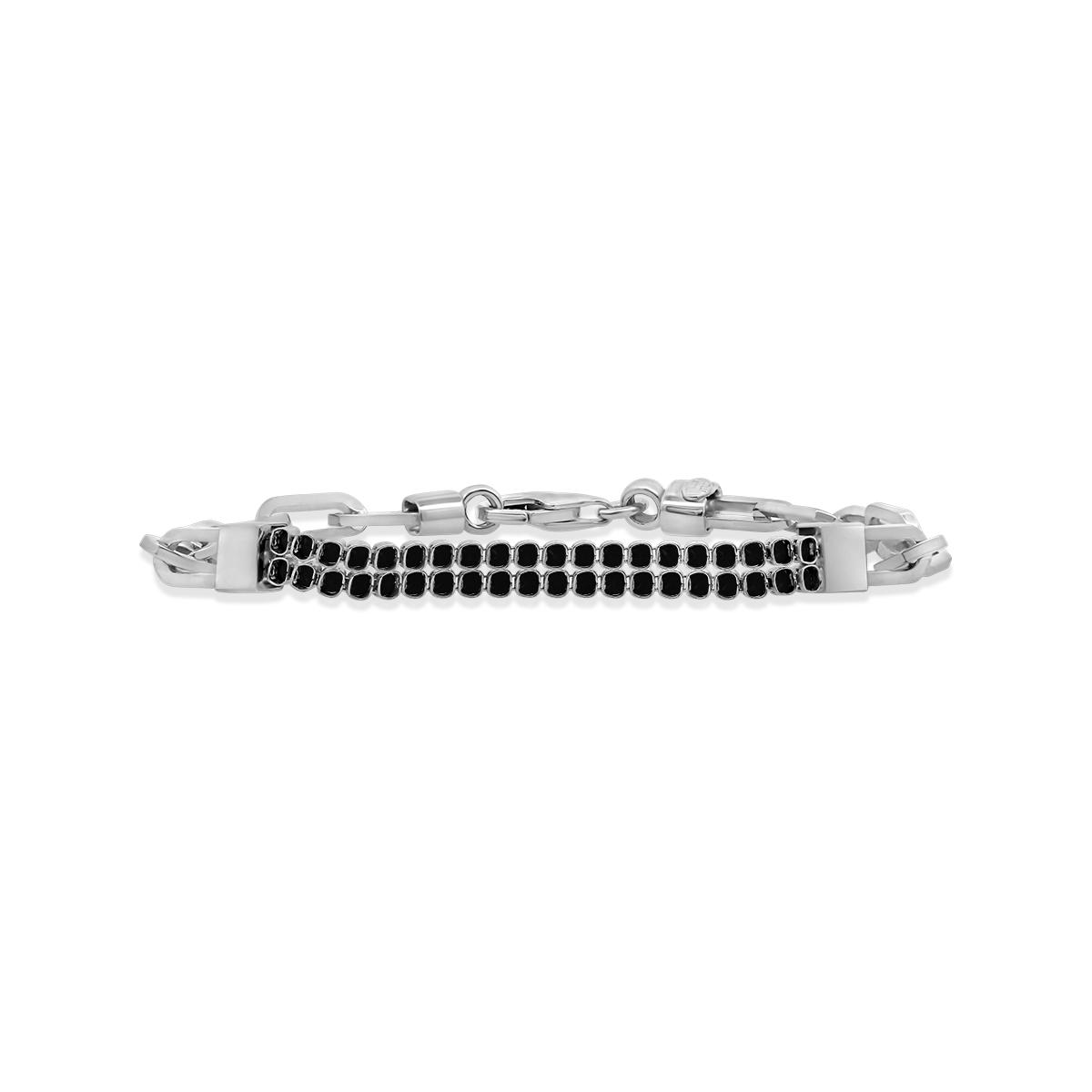 Sterling Silver 8" Black Cubic Zirconia Paperclip Link Bracelet