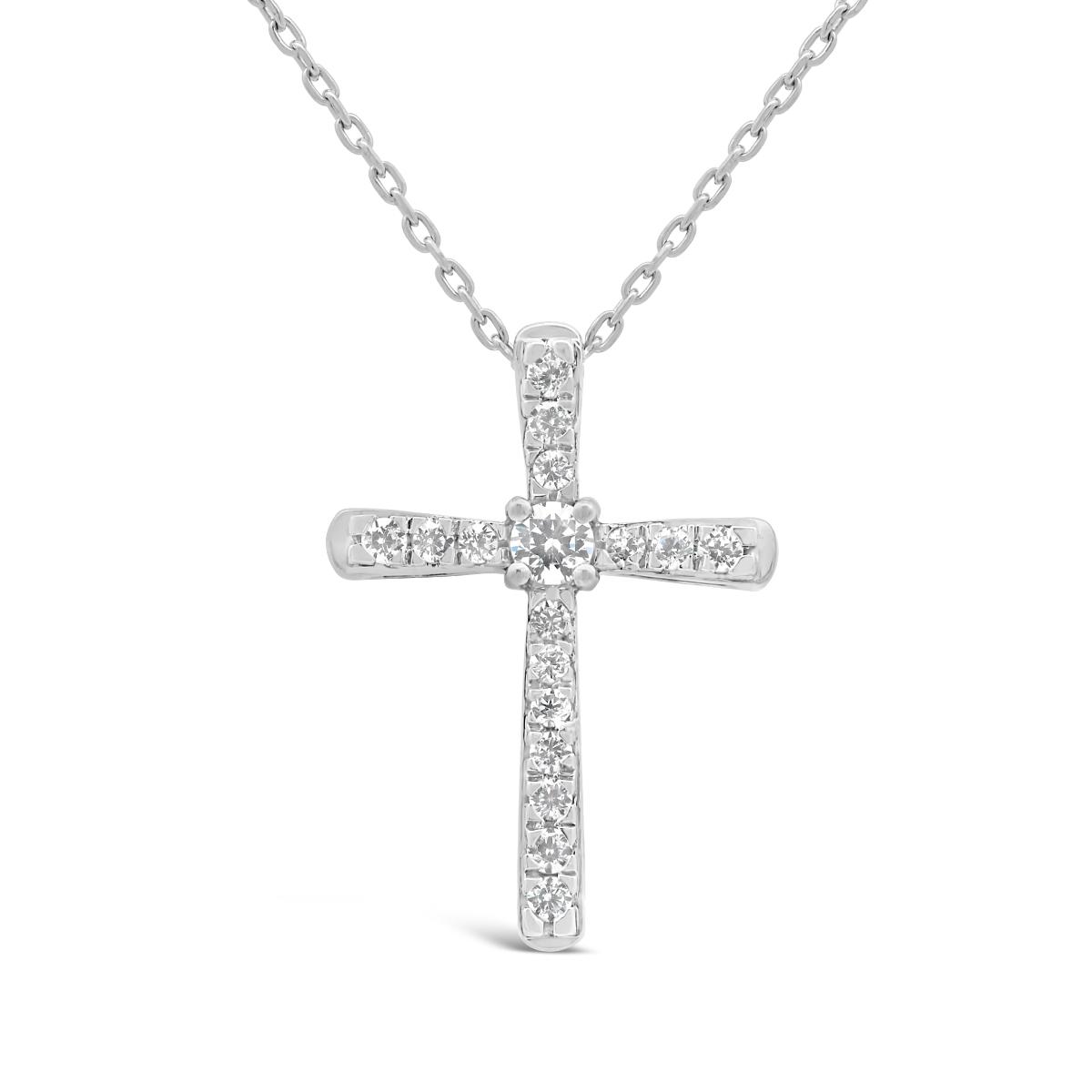New Brilliance Lab Grown 0.29Ctw Diamond Cross Pendant In Sterling Silver