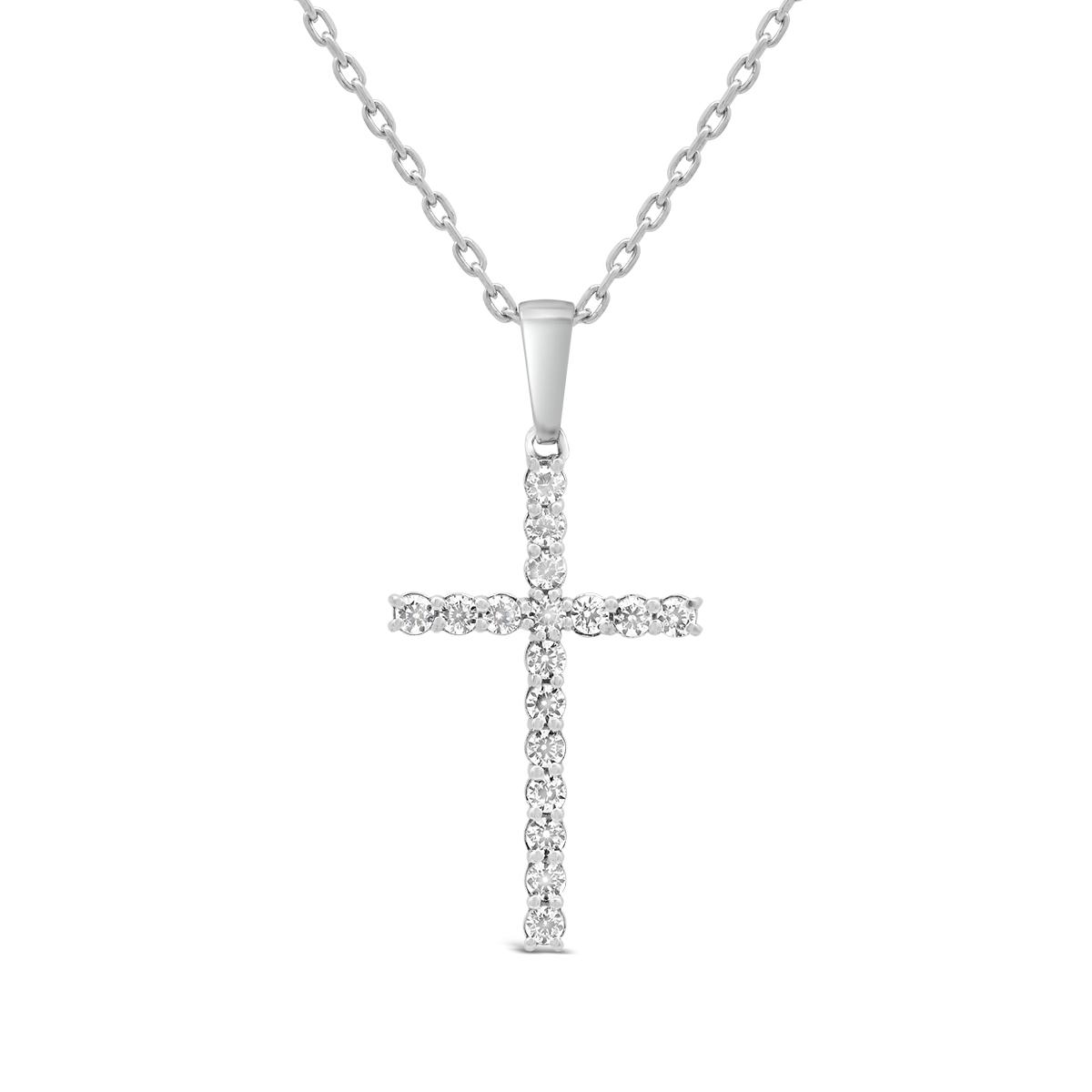 New Brilliance Lab Grown 0.23Ctw Diamond Cross Pendant In Sterling Silver