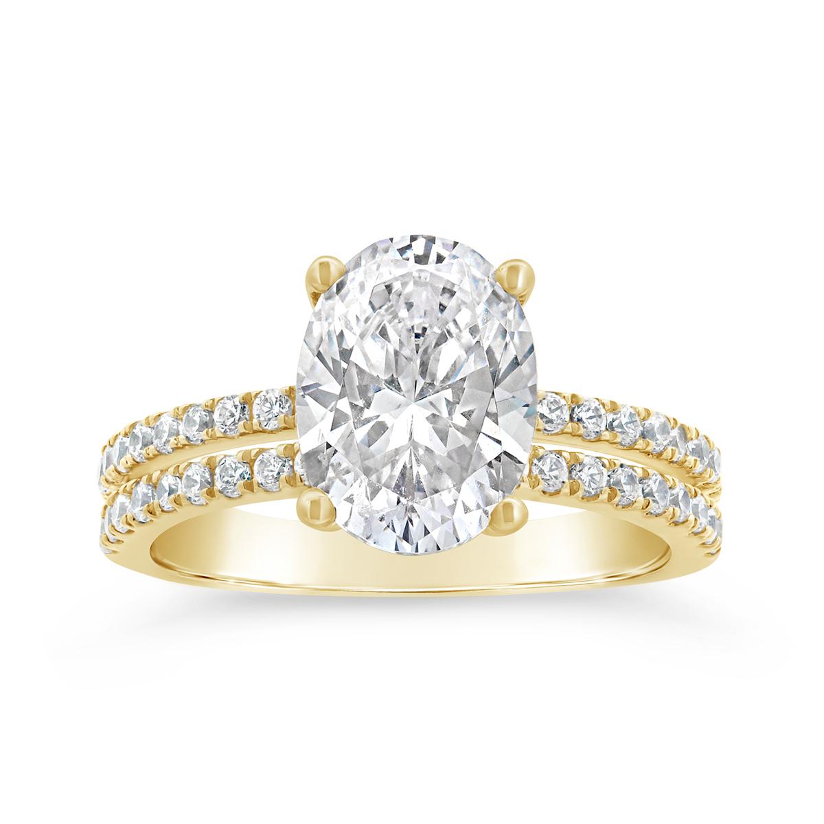 New Brilliance Lab Grown 3.50Ctw Oval Diamond Bridal Ring In 14K Yellow Gold