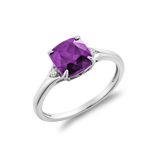 10k White Gold Amethyst and Diamond Ring