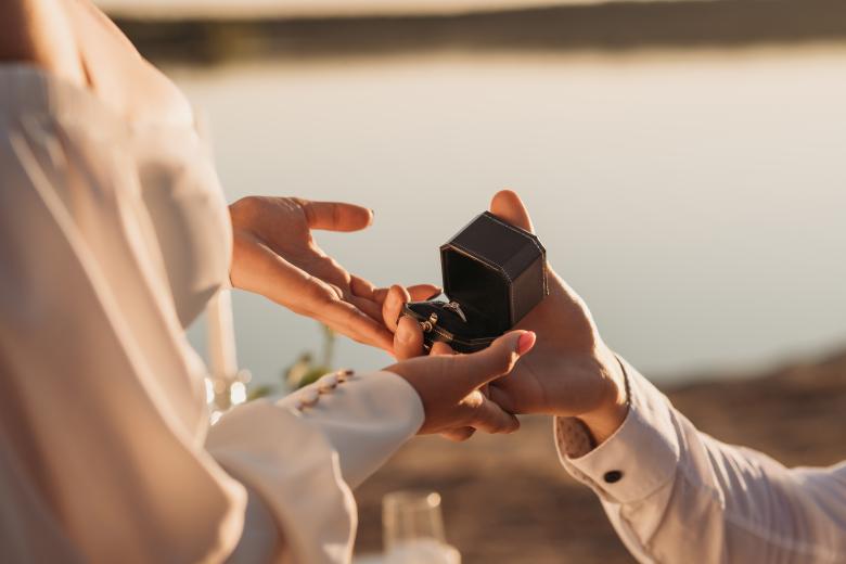 midsection pose man proposing to woman with ring