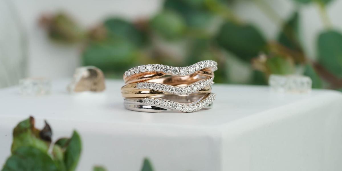 closeup of stackable diamond rings